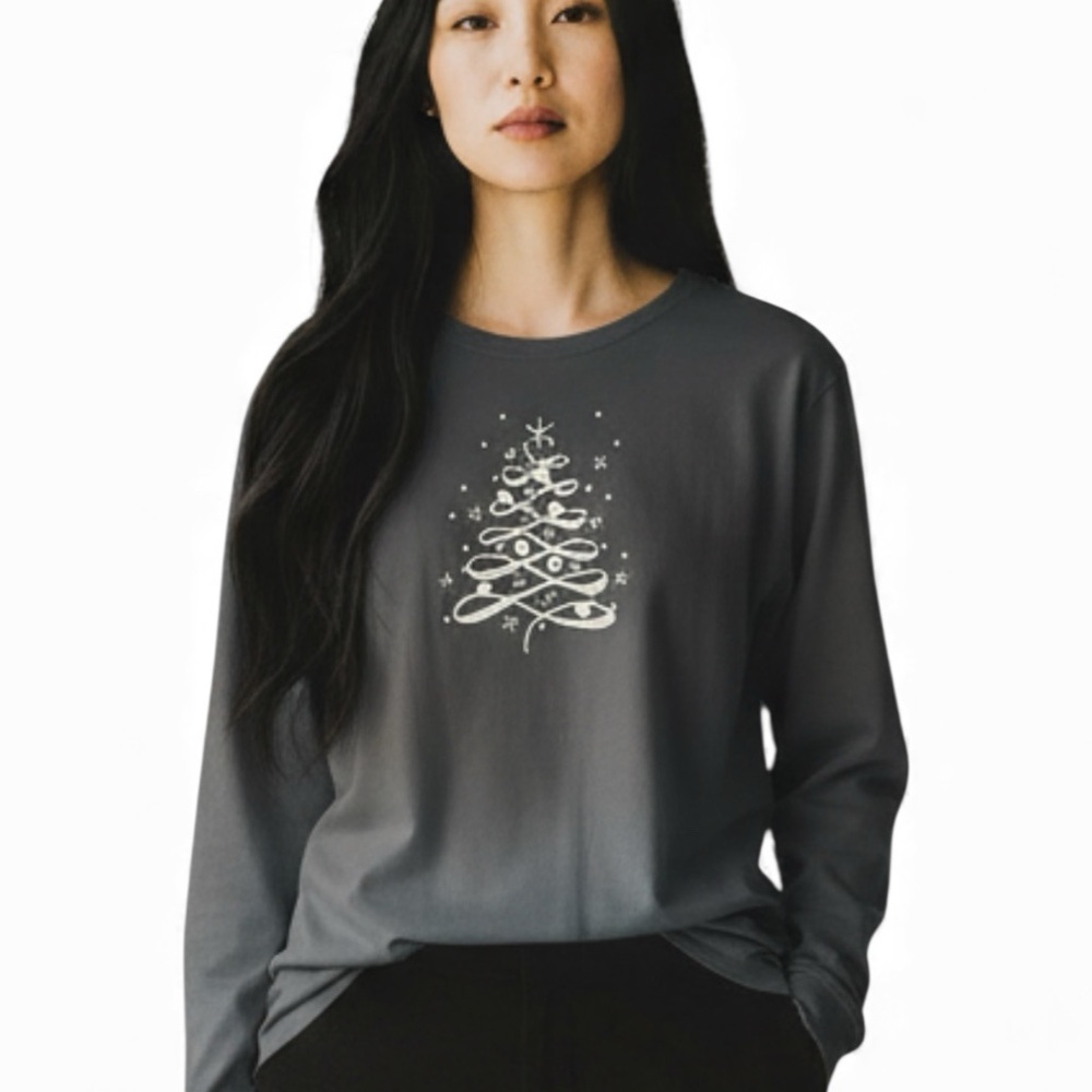 NorthStyle Gray Long Sleeve Knit Studded T Shirt Christmas Tree Holiday Top 1X